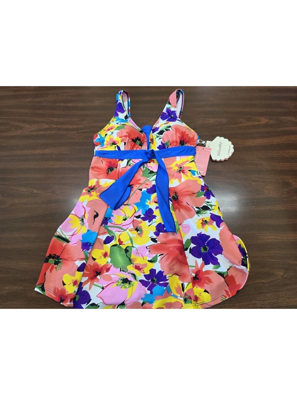 Wantdo NWT Floral One Piece Swisuit Rash Guard UPF 50+ Belted Size 12 Bright